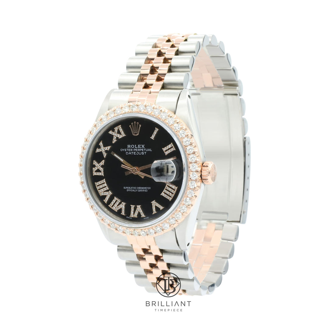 Rolex Datejust 36mm Two Tone Rose Gold/Steel Black Diamond Dial 3.25ct