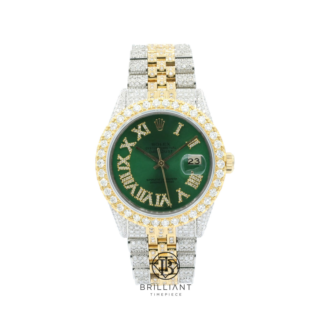 Rolex Datejust 36mm Two Tone Gold/Steel Green Diamond Dial 13.00ct
