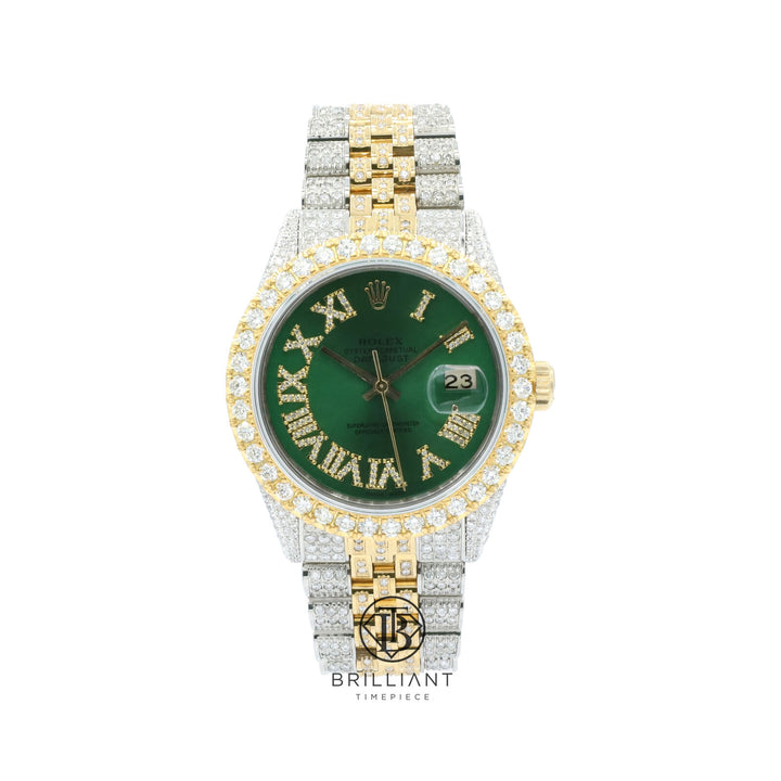 Rolex Datejust 36mm Two Tone Gold/Steel Green Diamond Dial 13.00ct