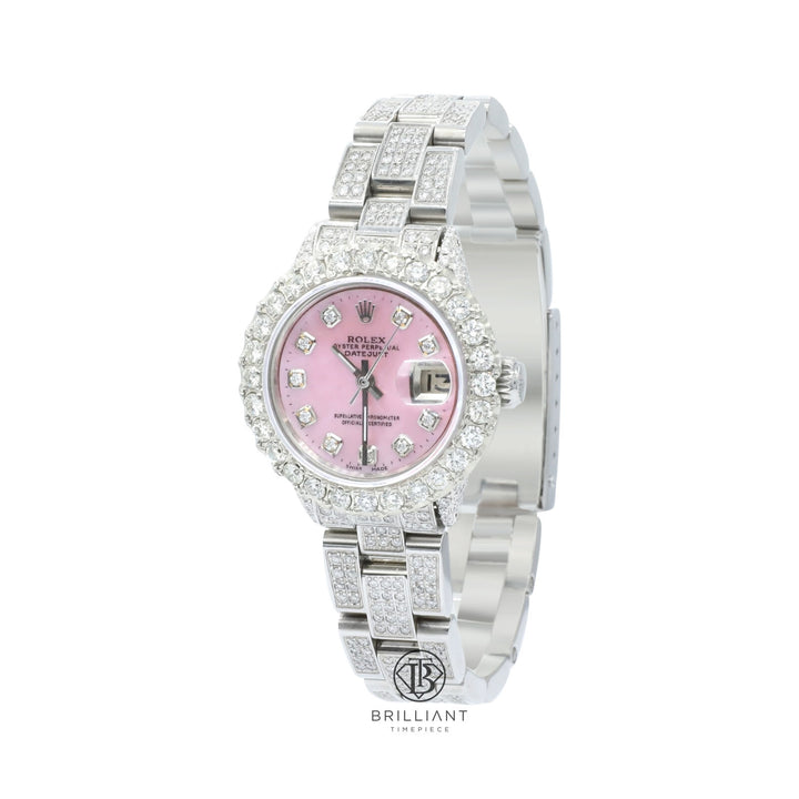 Rolex Datejust Oyster 26mm Stainless Steel Pink MOP Diamond Dial 8ct