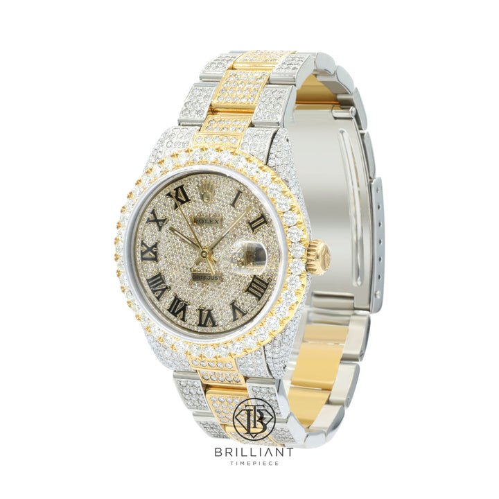 Rolex Datejust 36mm Oyster Two Tone Gold/Steel Pave Roman Diamond Dial 13.00ct