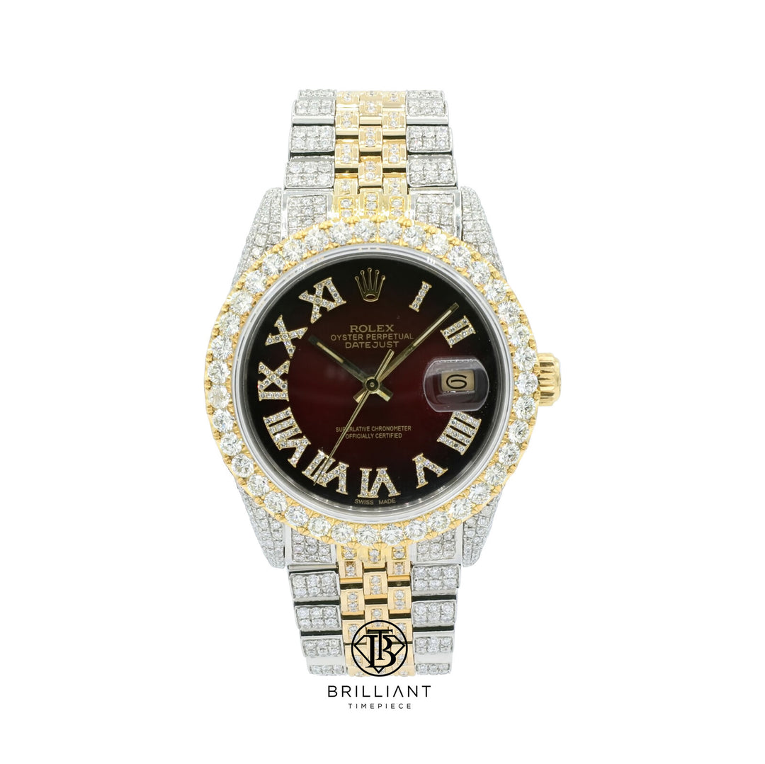 Rolex Datejust 36mm Two Tone Gold/Steel Maroon Diamond Dial 13.00ct
