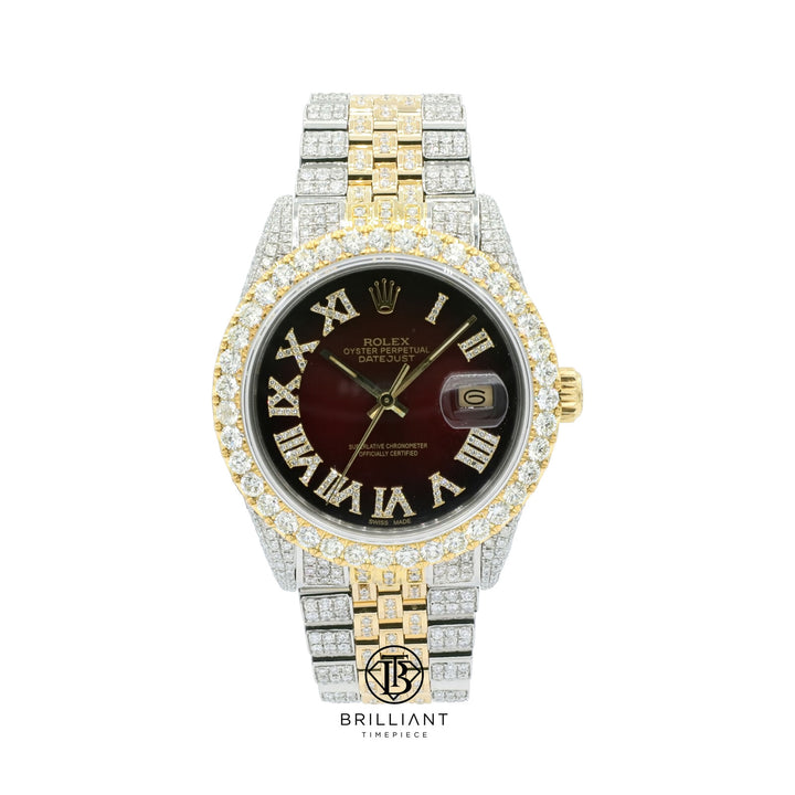 Rolex Datejust 36mm Two Tone Gold/Steel Maroon Diamond Dial 13.00ct