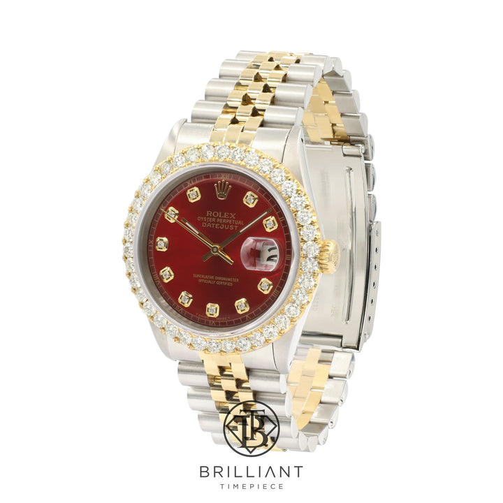 Rolex Datejust 36mm Two Tone Gold/Steel Red Diamond Dial 3.25ct