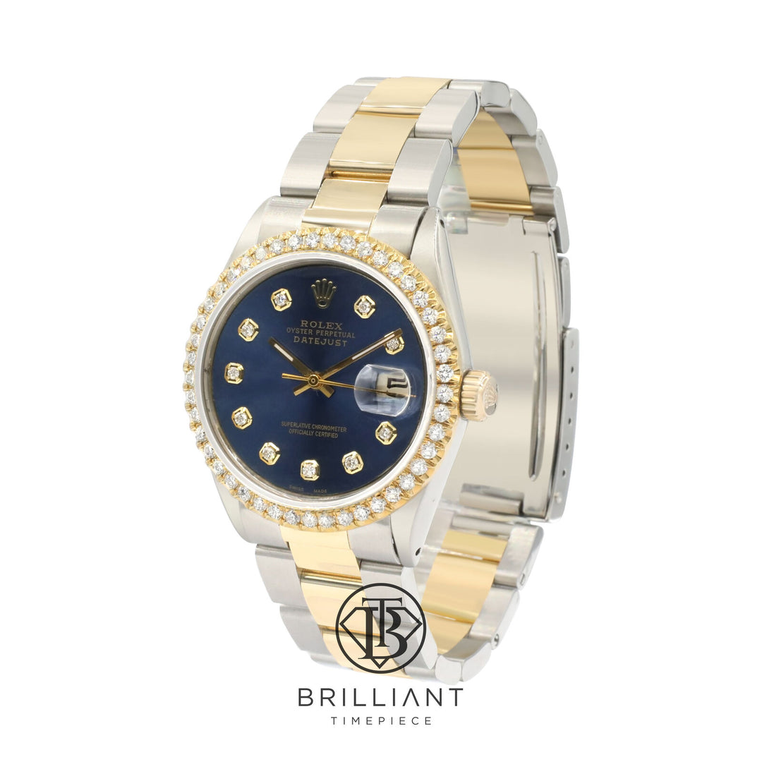 Rolex Datejust 36mm Oyster Two Tone Gold/Steel Blue Diamond Dial 3.25ct