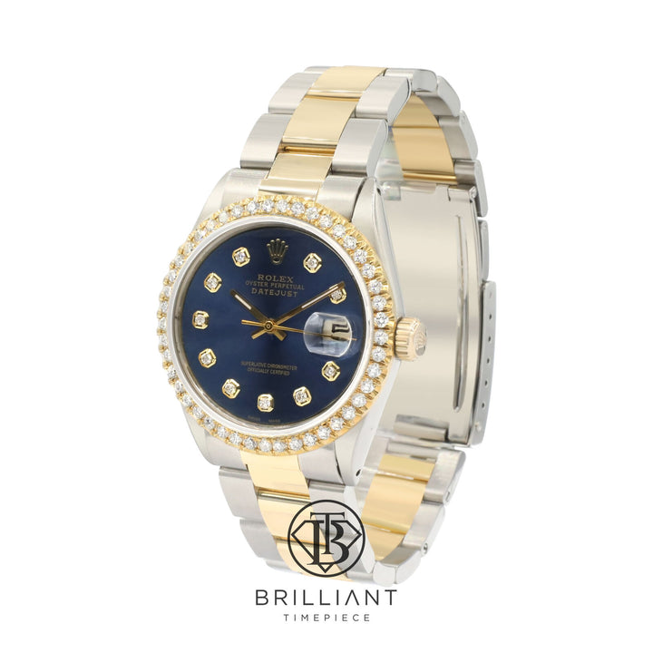 Rolex Datejust 36mm Oyster Two Tone Gold/Steel Blue Diamond Dial 3.25ct