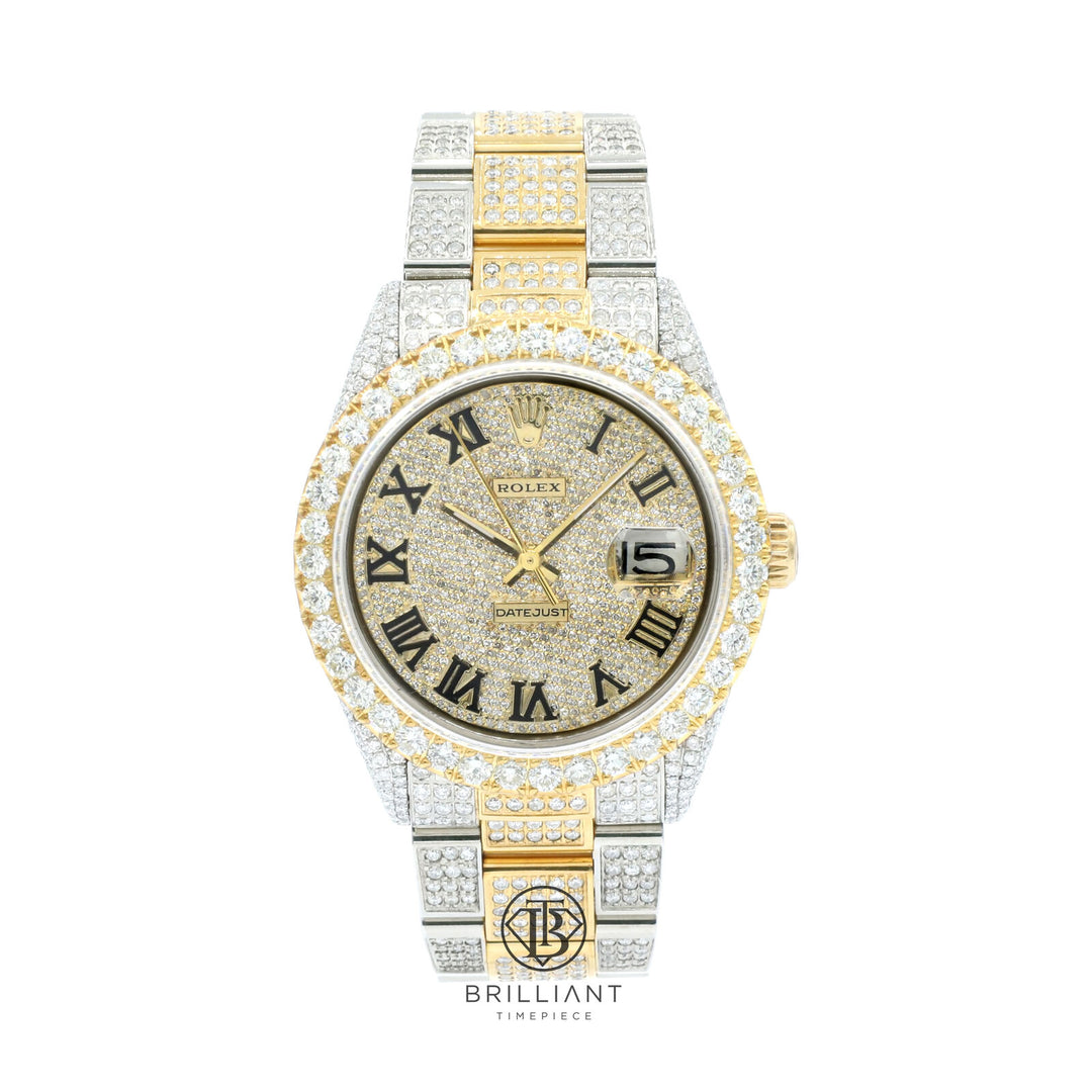 Rolex Datejust 36mm Oyster Two Tone Gold/Steel Pave Roman Diamond Dial 13.00ct