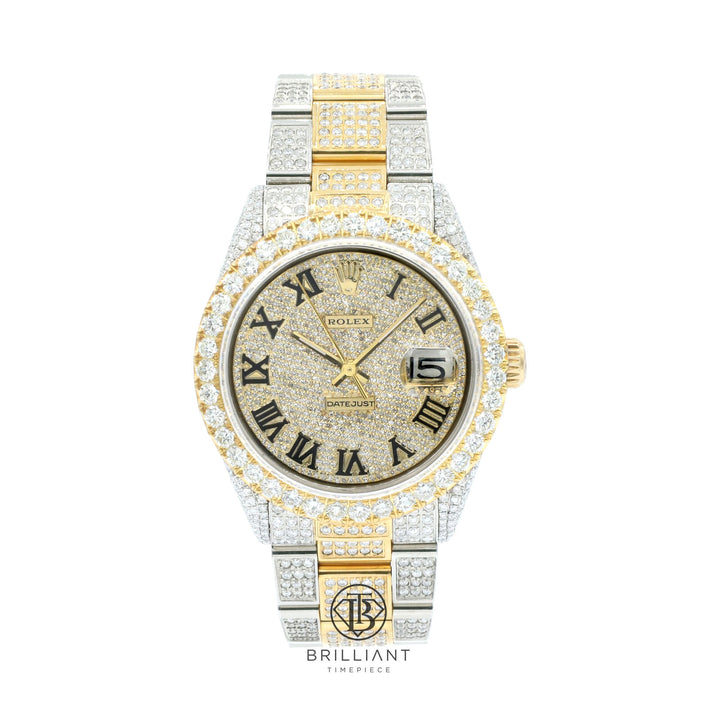 Rolex Datejust 36mm Oyster Two Tone Gold/Steel Pave Roman Diamond Dial 13.00ct