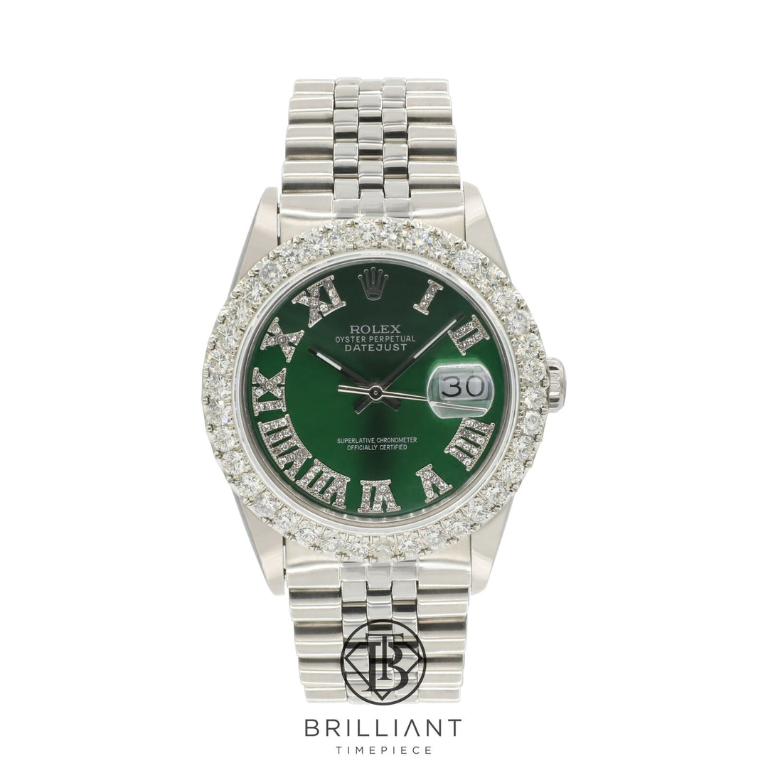 Rolex Datejust 36mm Stainless Steel Green Diamond Dial 3.25ct