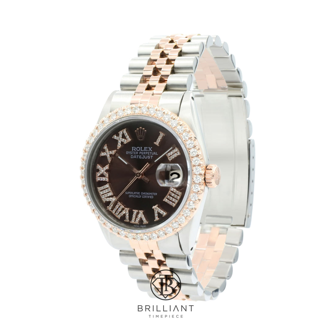 Rolex Datejust 36mm Two Tone Rose Gold/Steel Brown Diamond Dial 3.25ct