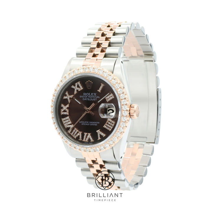 Rolex Datejust 36mm Two Tone Rose Gold/Steel Brown Diamond Dial 3.25ct