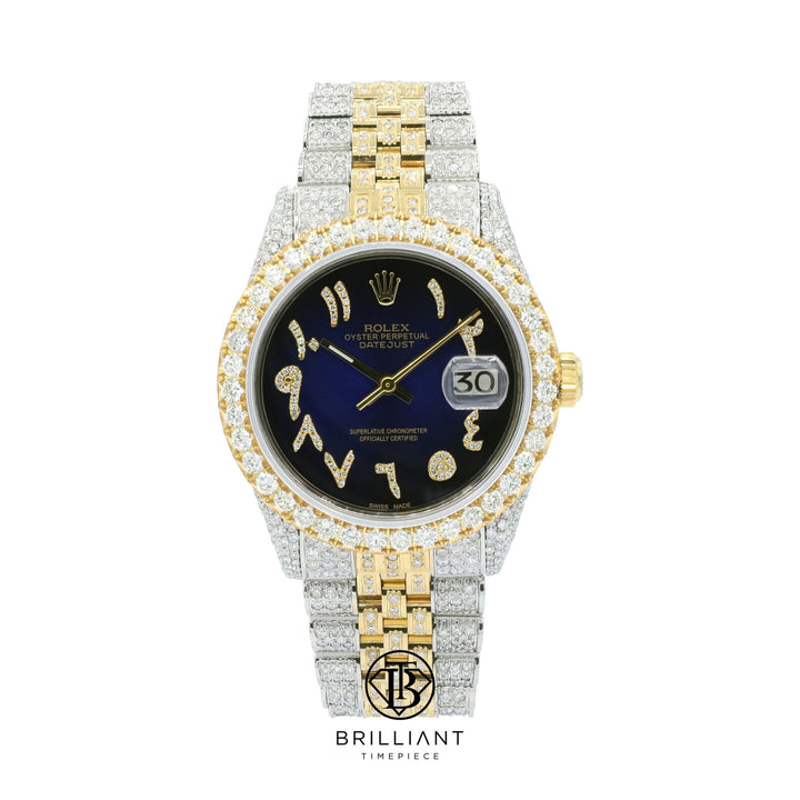 Rolex Datejust 36mm Two Tone Gold/Steel Blue Black Diamond Arabic Dial 13.00ct