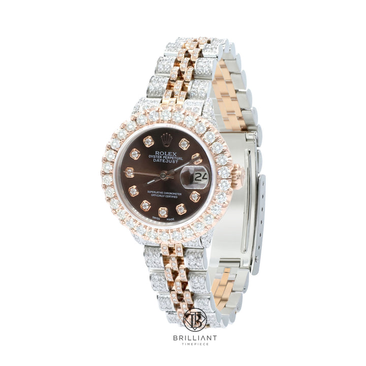 Rolex Datejust 26mm Two Tone Rose Gold/Steel Chocolate Diamond Dial 8ct