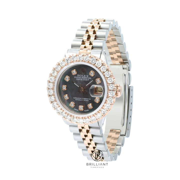 Rolex Datejust 26mm Two Tone Rose Gold/Steel Black MOP Diamond Dial 1.50ct