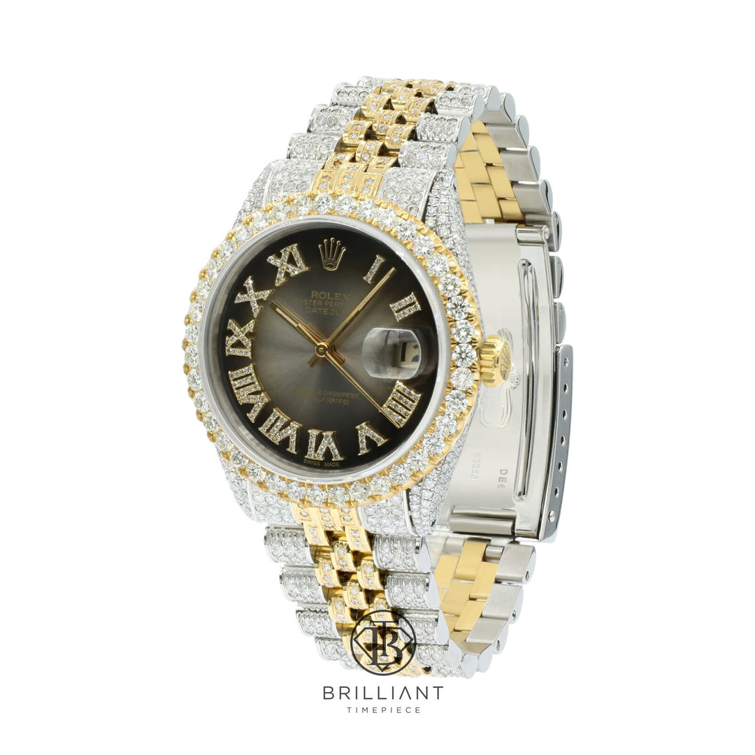 Rolex Datejust 36mm Two Tone Gold/Steel Charcoal Diamond Dial 13.00ct