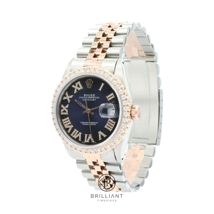 Rolex Datejust 36mm Two Tone Rose Gold/Steel Black Blue Diamond Dial 3.25ct