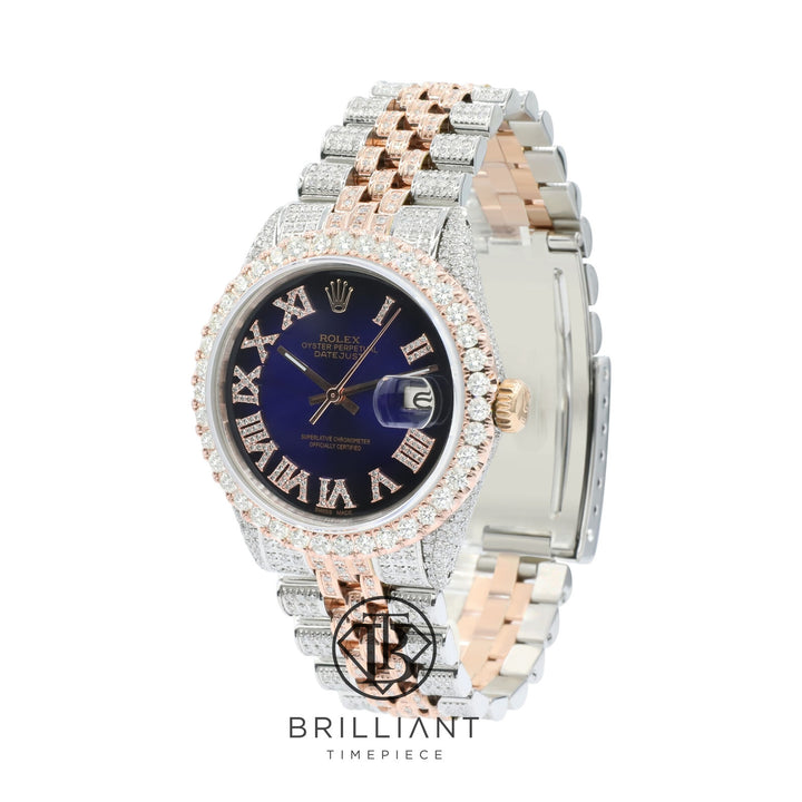 Rolex Datejust 36mm Two Tone Rose Gold/Steel Royal Blue Diamond Dial 13.00ct