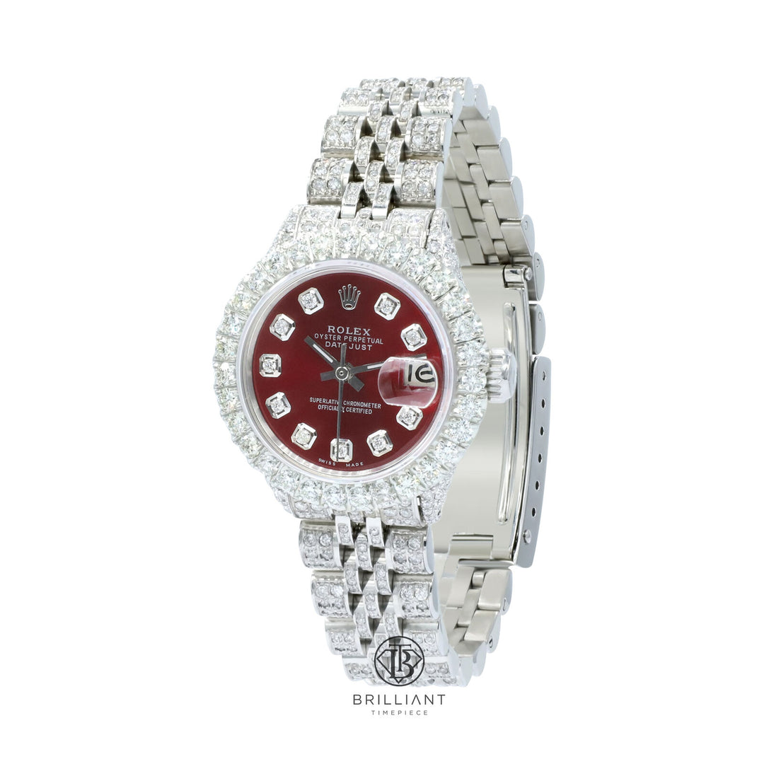 Rolex Datejust 26mm Stainless Steel Red Diamond Dial 8ct