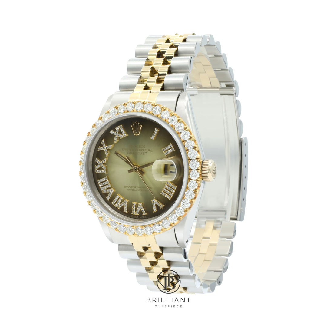 Rolex Datejust 36mm Two Tone Gold/Steel Yellow Black Diamond Dial 3.25ct