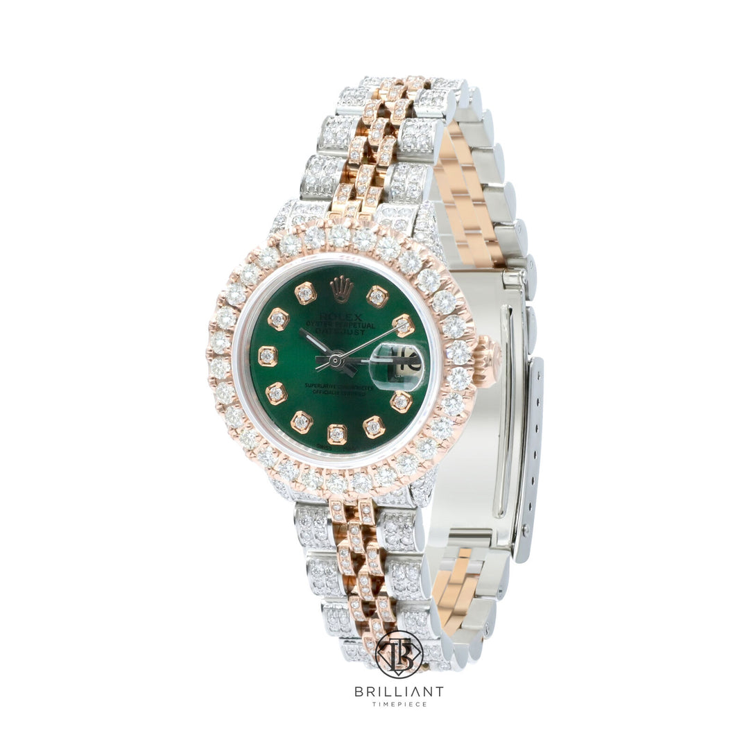 Rolex Datejust 26mm Two Tone Rose Gold/Steel Green Diamond Dial 8ct