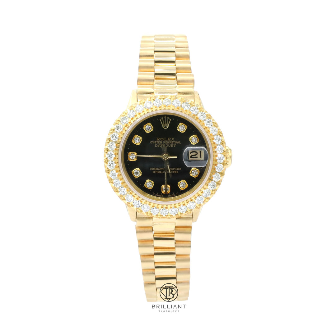 Rolex Datejust Presidential 26mm 18k Gold Black Diamond Dial 1.50ct