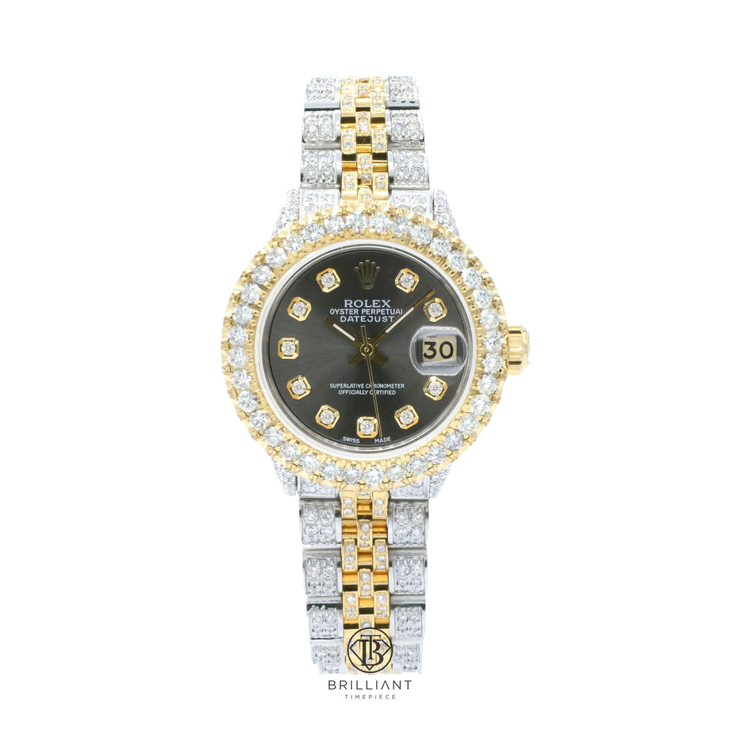 Rolex Datejust 26mm Two Tone Gold/Steel Charcoal Diamond Dial 8ct