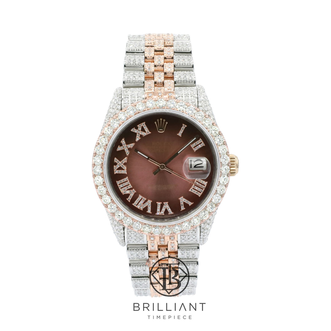 Rolex Datejust 36mm Two Tone Rose Gold/Steel Burgundy Diamond Dial 13.00ct