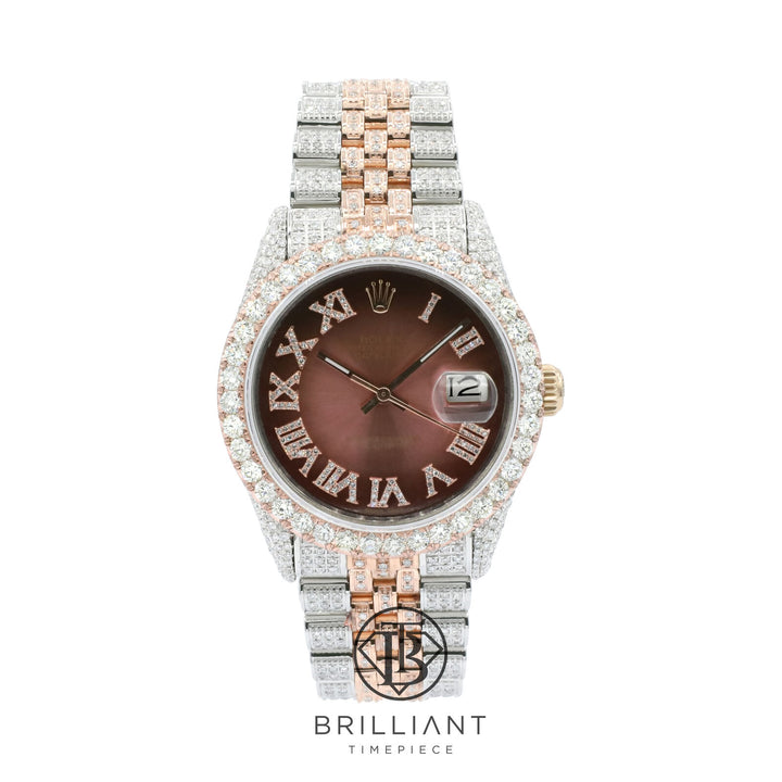 Rolex Datejust 36mm Two Tone Rose Gold/Steel Burgundy Diamond Dial 13.00ct