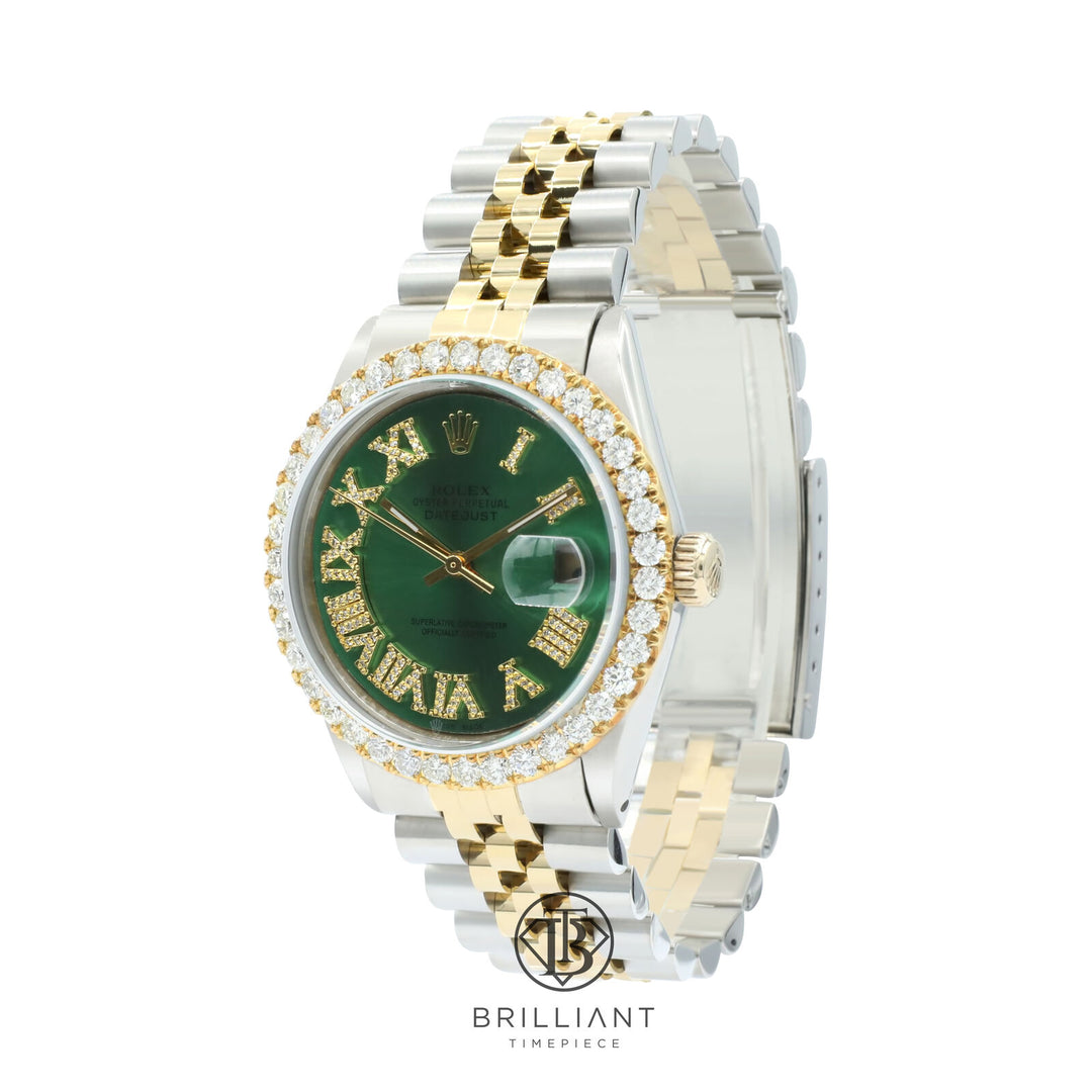 Rolex Datejust 36mm Two Tone Gold/Steel Green Diamond Dial 3.25ct