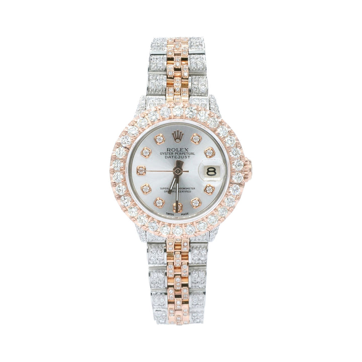 Rolex Datejust 26mm Two Tone Rose Gold/Steel Silver Diamond Dial 8ct