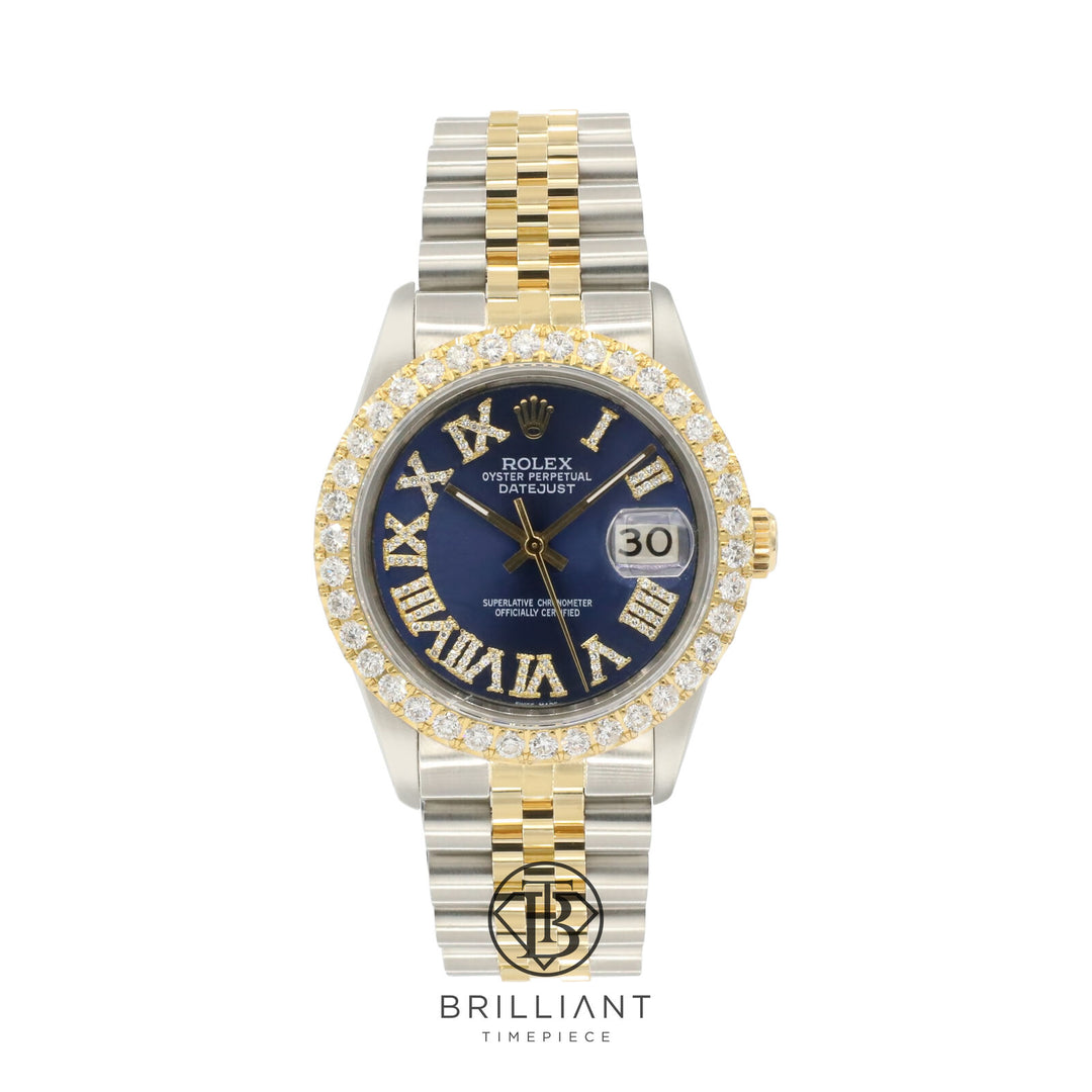 Rolex Datejust 36mm Two Tone Gold/Steel Blue Diamond Dial 3.25ct