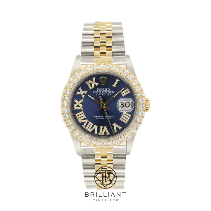 Rolex Datejust 36mm Two Tone Gold/Steel Blue Diamond Dial 3.25ct