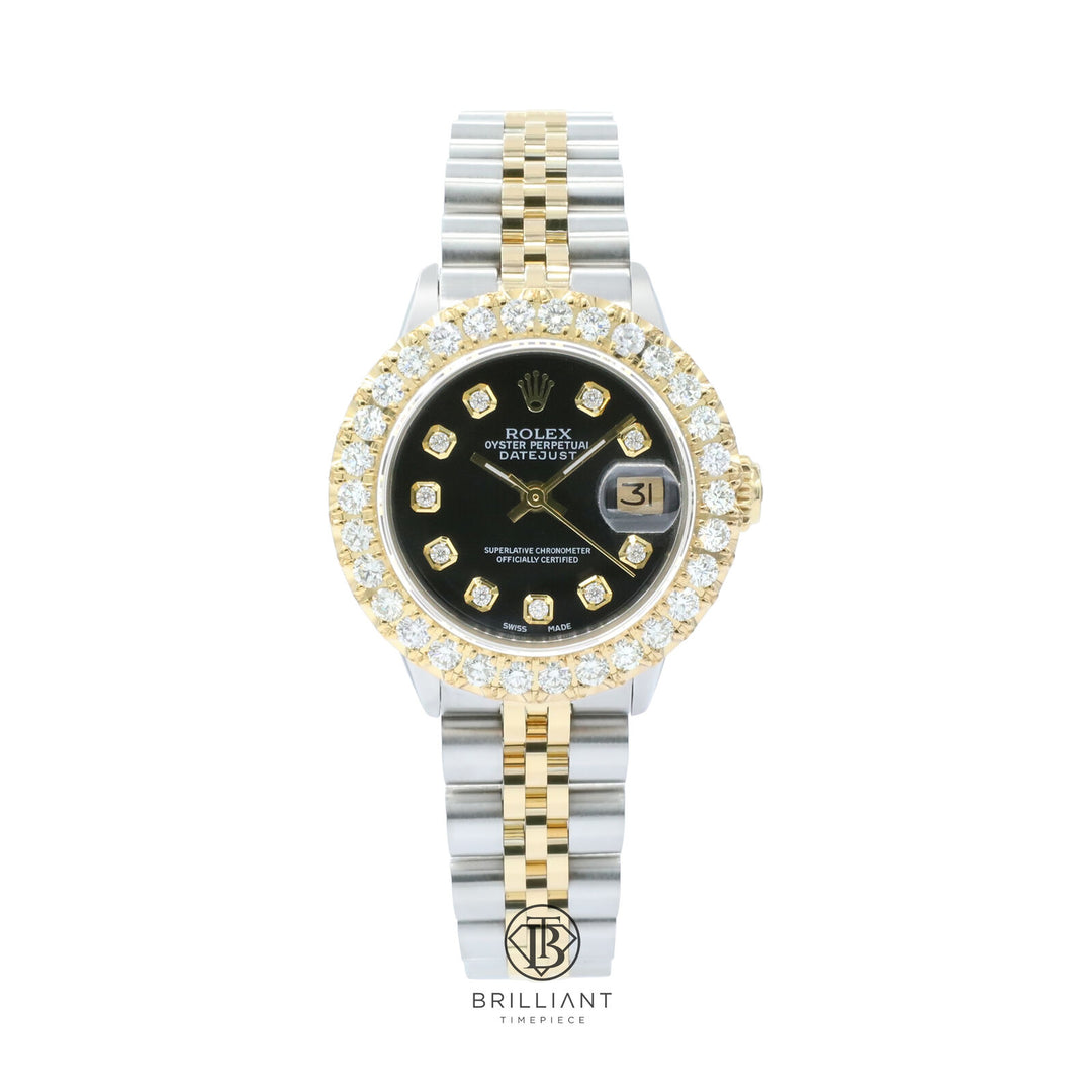 Rolex Datejust 26mm Two Tone Gold/Steel Black Diamond Dial 1.50ct