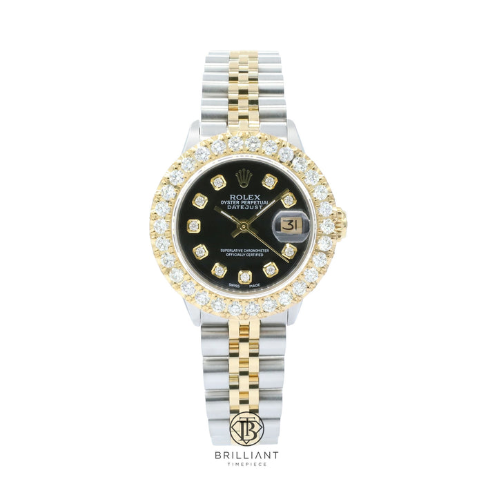 Rolex Datejust 26mm Two Tone Gold/Steel Black Diamond Dial 1.50ct