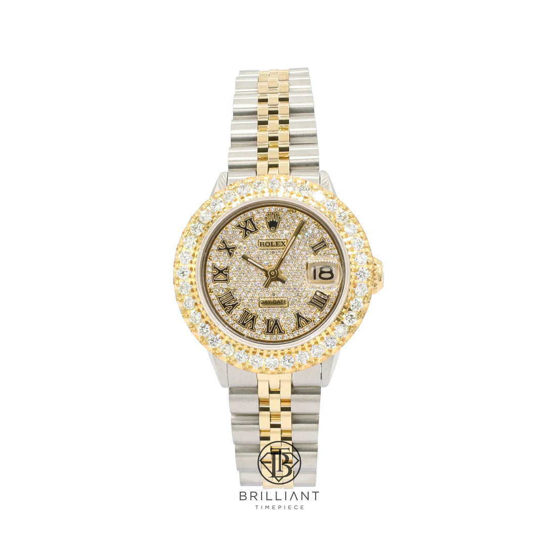 Rolex Datejust 26mm Two Tone Gold/Steel Pave Roman Diamond Dial 3.50ct