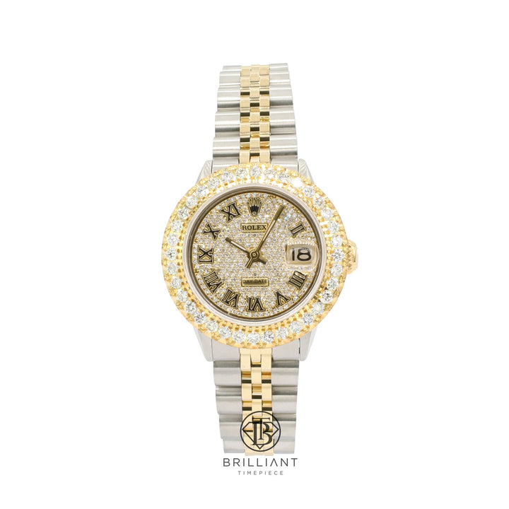 Rolex Datejust 26mm Two Tone Gold/Steel Pave Roman Diamond Dial 3.50ct