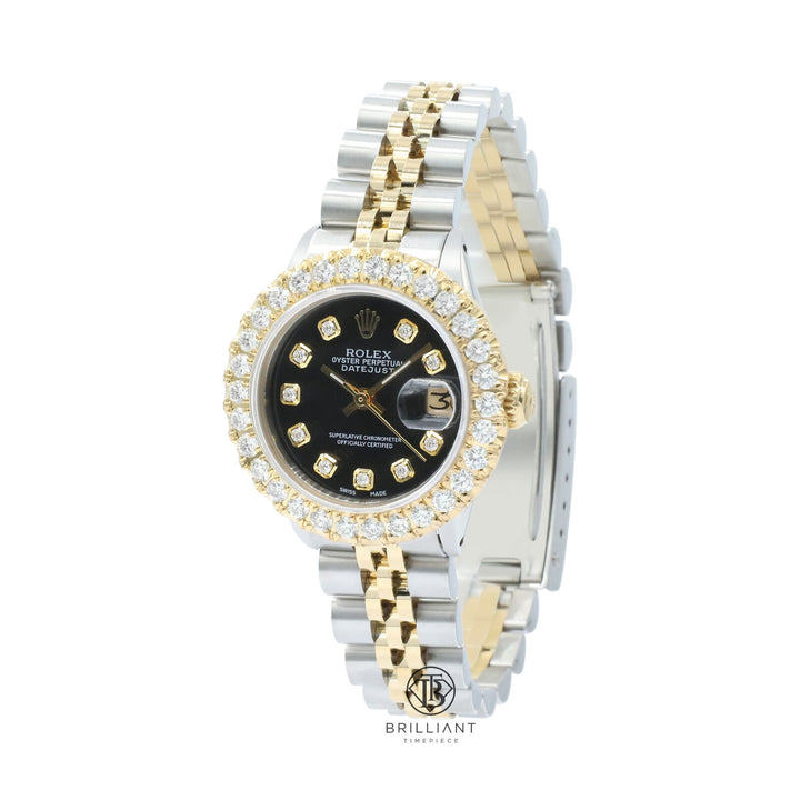 Rolex Datejust 26mm Two Tone Gold/Steel Black Diamond Dial 1.50ct