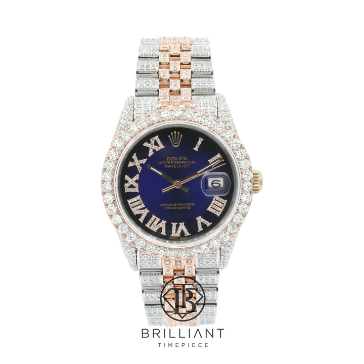 Rolex Datejust 36mm Two Tone Rose Gold/Steel Royal Blue Diamond Dial 13.00ct