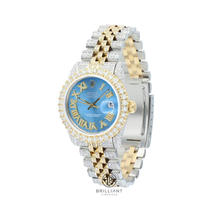 Rolex Datejust 31mm Two Tone Gold/Steel Sky Blue Diamond Dial 8.50ct