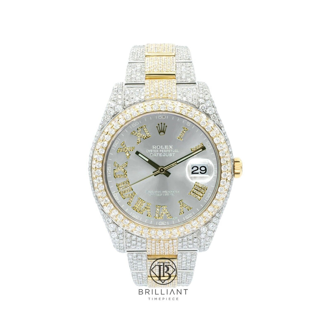 Mens Rolex Datejust II 126333 Two Tone 18K/ Steel 41MM Full Diamond Watch 25.5Ct
