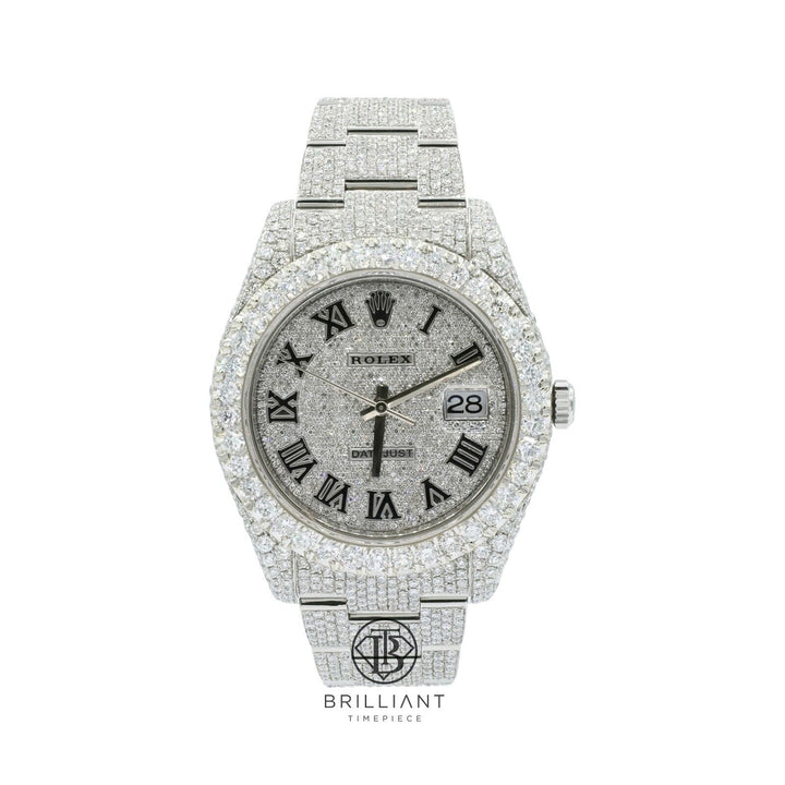 Mens Rolex Datejust II 126300 Stainless Steel 41MM Full Diamond Watch 25.5Ct