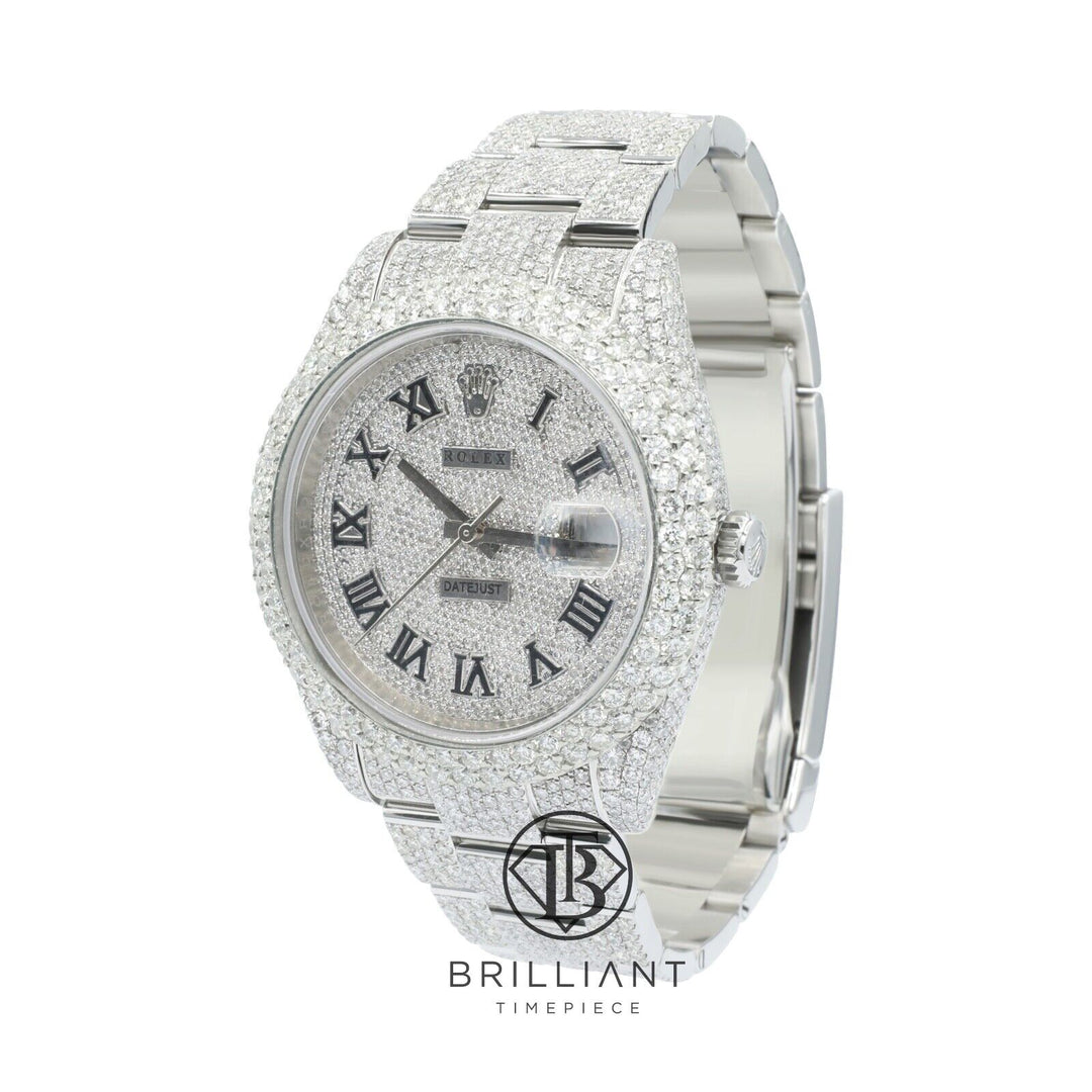 Mens Rolex Datejust II 126300 Stainless Steel 41MM Full Diamond Watch 25.5Ct
