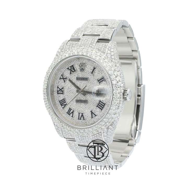 Mens Rolex Datejust II 126300 Stainless Steel 41MM Full Diamond Watch 25.5Ct