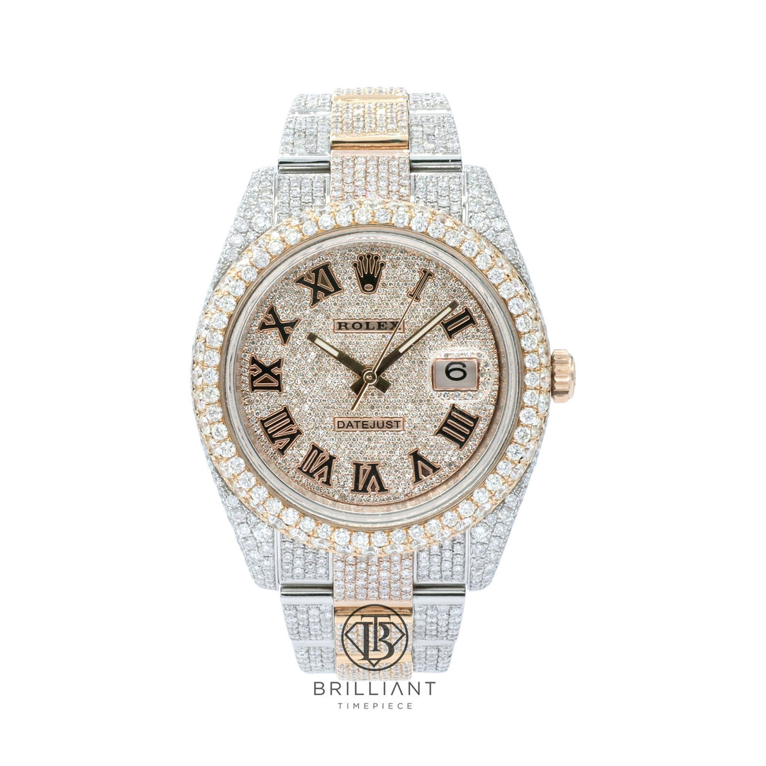 Mens Rolex Datejust II 126333 Two Tone 18K/ Steel 41MM Full Diamond Watch 25.5Ct