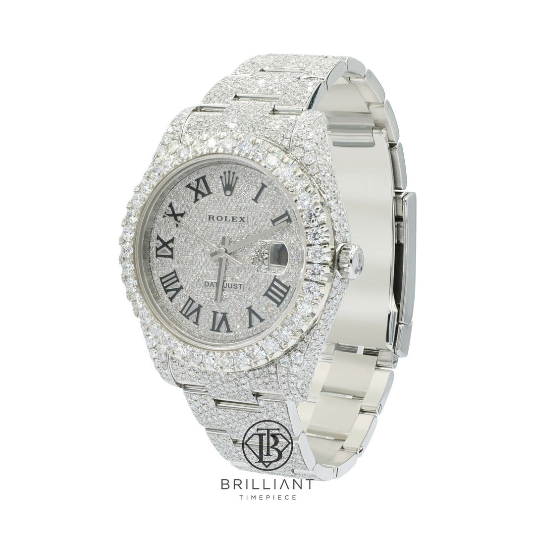 Mens Rolex Datejust II 126300 Stainless Steel 41MM Full Diamond Watch 25.5Ct