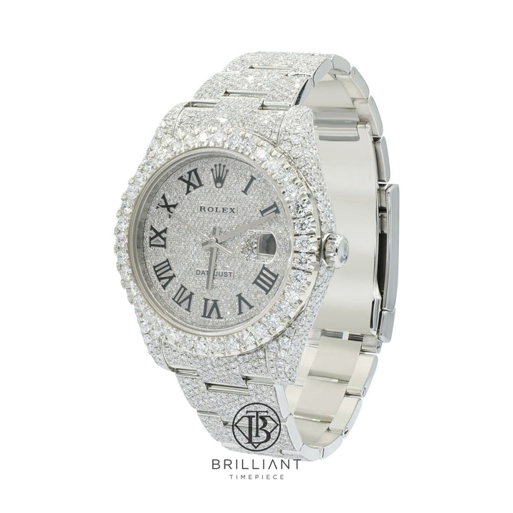 Mens Rolex Datejust II 126300 Stainless Steel 41MM Full Diamond Watch 25.5Ct