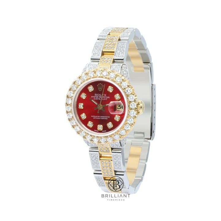 Rolex Datejust Oyster 26mm Two Tone Steel/Gold Red Diamond Dial 8ct