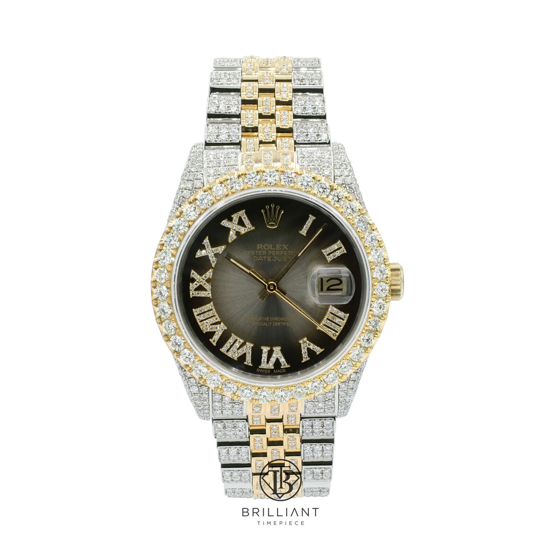 Rolex Datejust 36mm Two Tone Gold/Steel Charcoal Diamond Dial 13.00ct