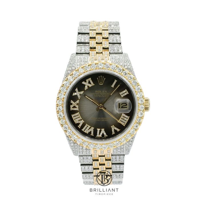 Rolex Datejust 36mm Two Tone Gold/Steel Charcoal Diamond Dial 13.00ct