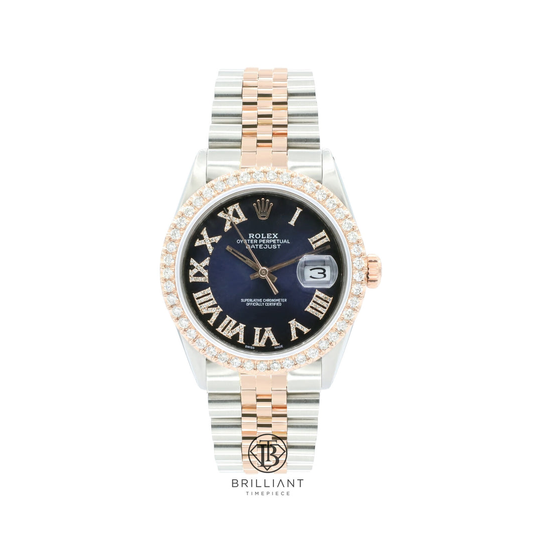 Rolex Datejust 36mm Two Tone Rose Gold/Steel Black Blue Diamond Dial 3.25ct